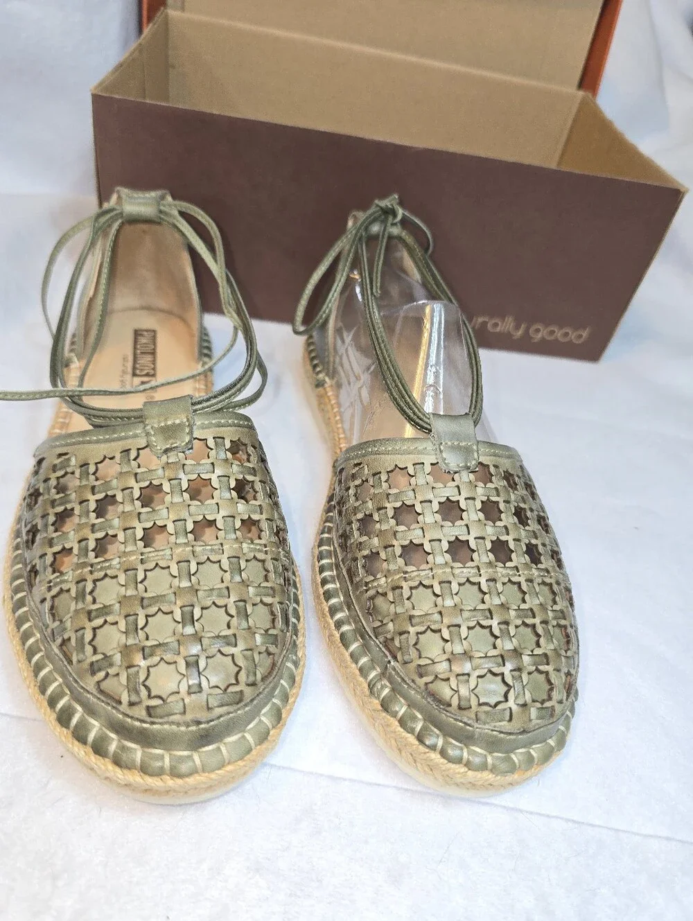 Pikolinos Cadamunt Leather Espadrille Sandals Olive Green EU 37 US 6.5-7  NIB